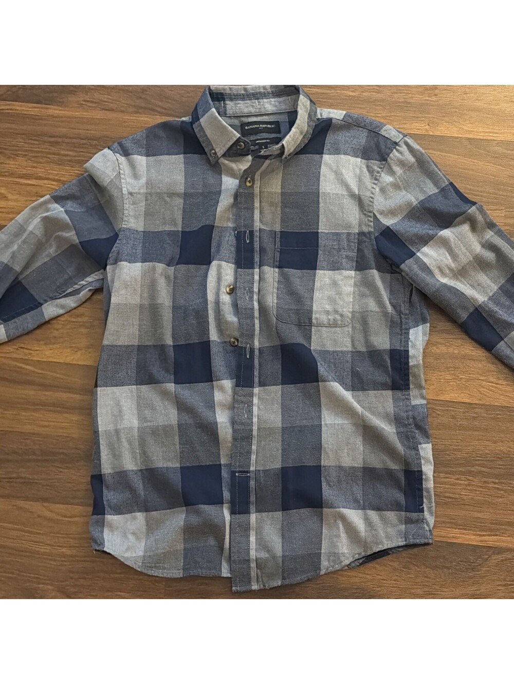 Banana Republic Luxe Flannel Shirt S Blue Plaid Untucked Slim Fit
